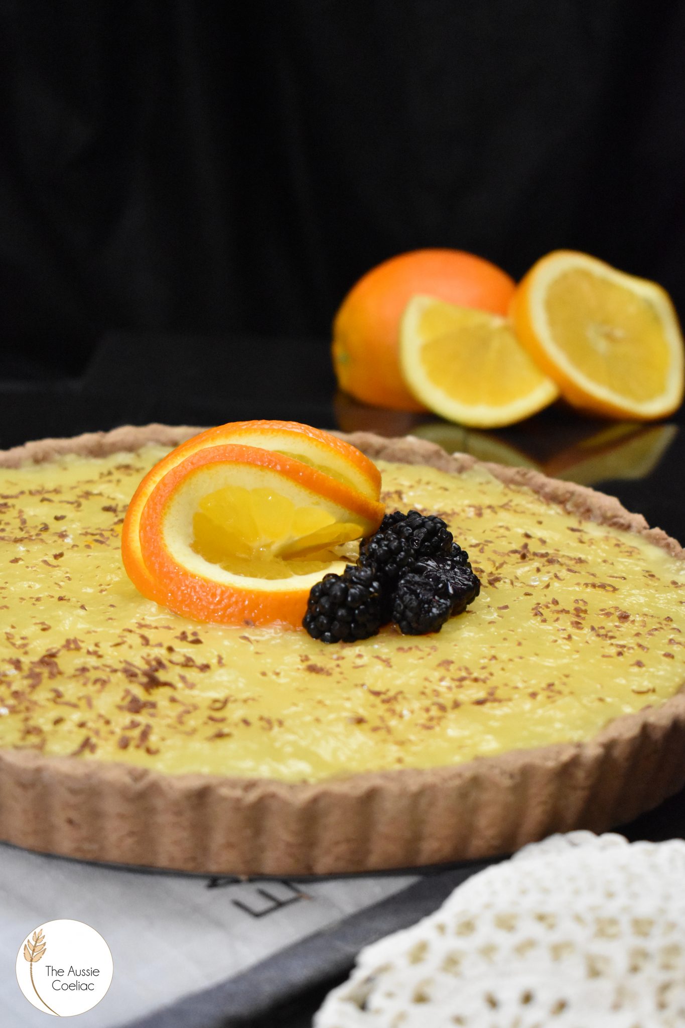 Orange Custard Tart with Chocolate Shortcrust Pastry • The Aussie Coeliac
